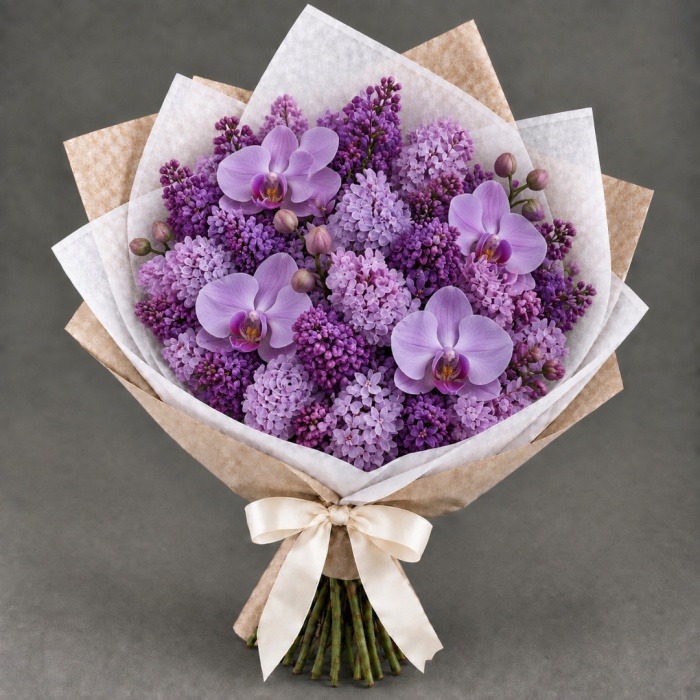 Букет орхидеи и сирени