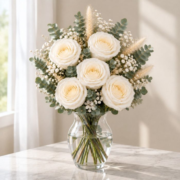 Букет белых роз и сухоцвета, фото 3